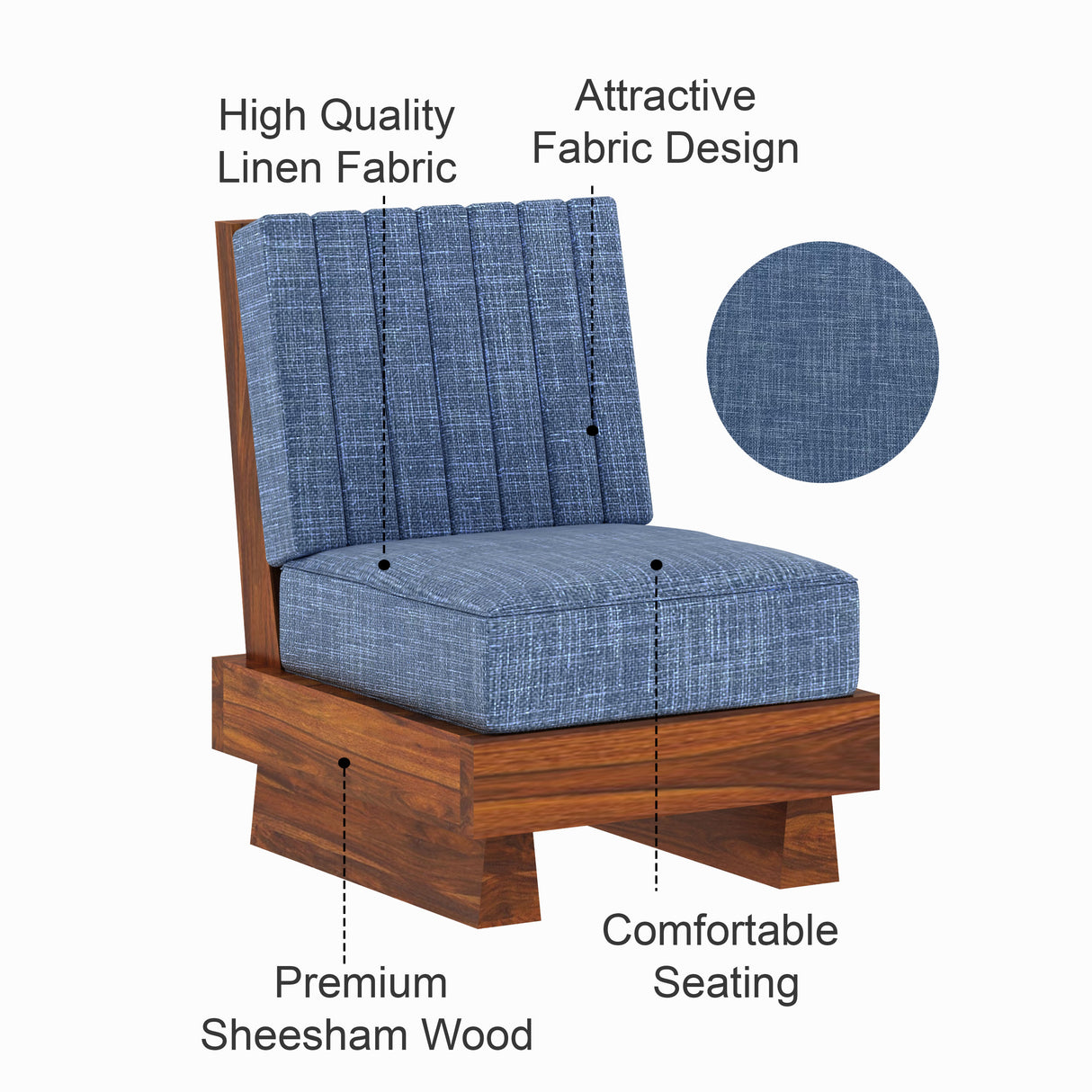 RONNY Solid Sheesham Wood Single Seater Sofa - 3 Year Warranty (LUXE EDITION)