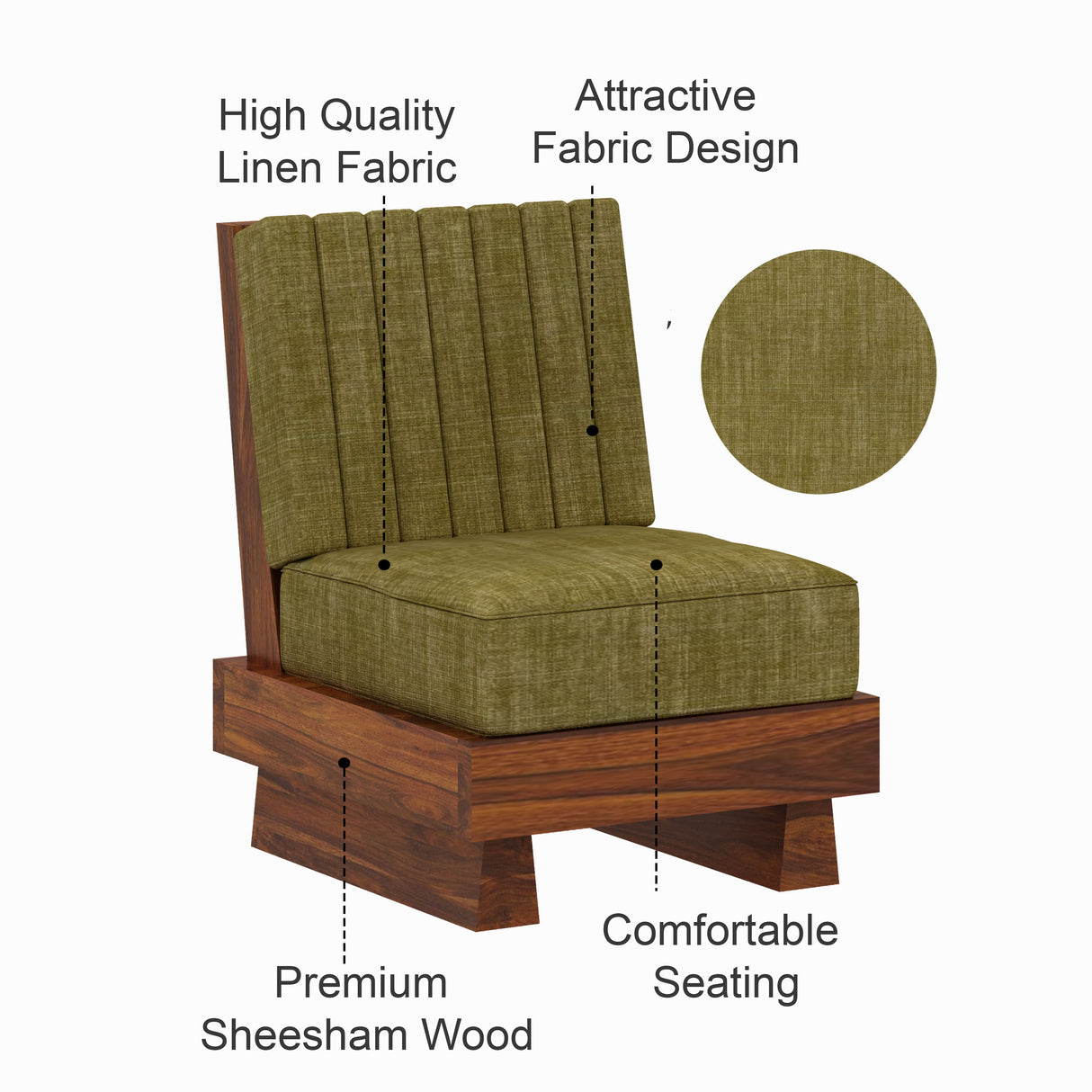 RONNY Solid Sheesham Wood Single Seater Sofa - 3 Year Warranty (LUXE EDITION)