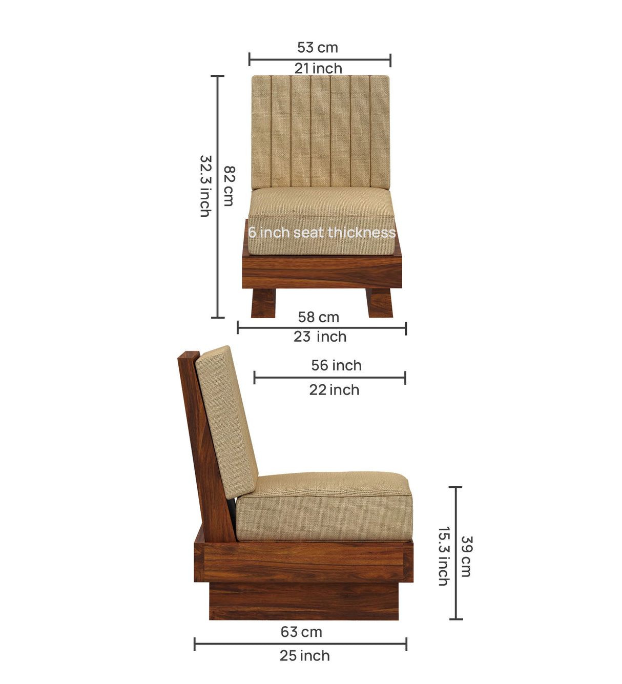 RONNY Solid Sheesham Wood Single Seater Sofa - 3 Year Warranty (LUXE EDITION)