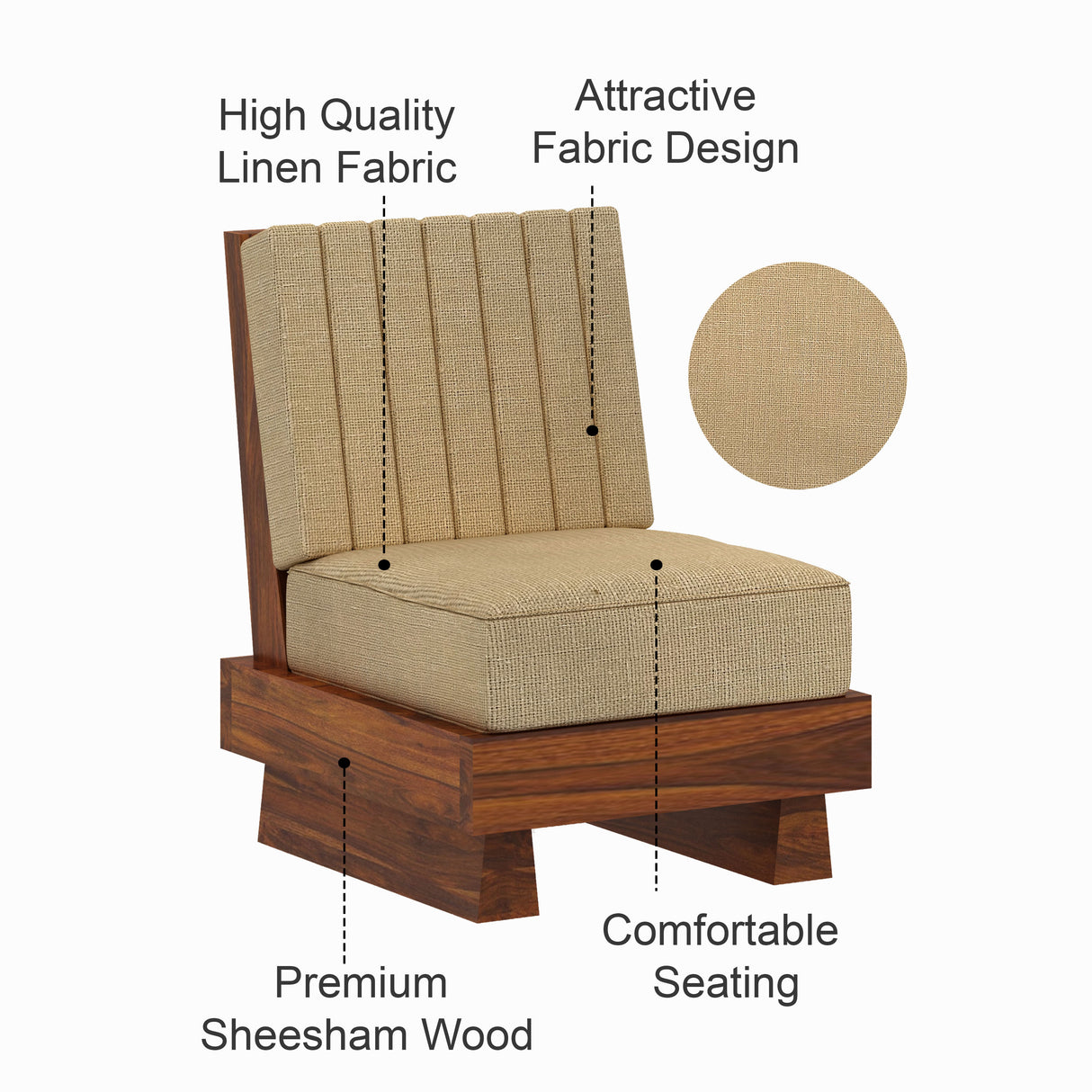 RONNY Solid Sheesham Wood Single Seater Sofa - 3 Year Warranty (LUXE EDITION)