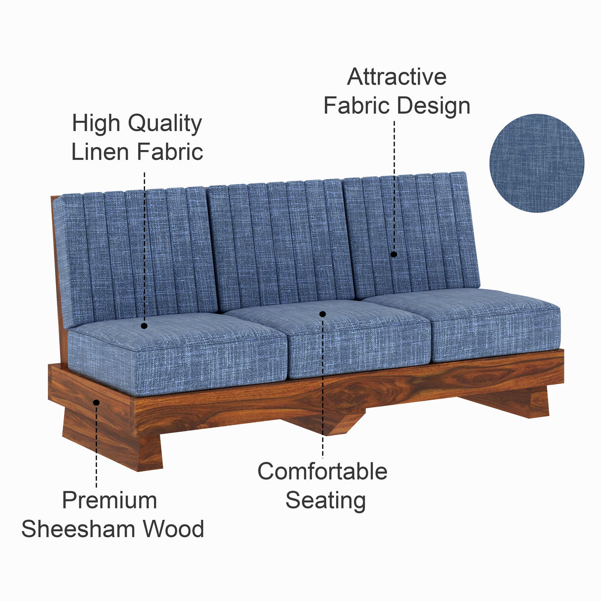 RONNY Solid Sheesham Wood 3 Seater Sofa - 3 Year Warranty (LUXE EDITION)