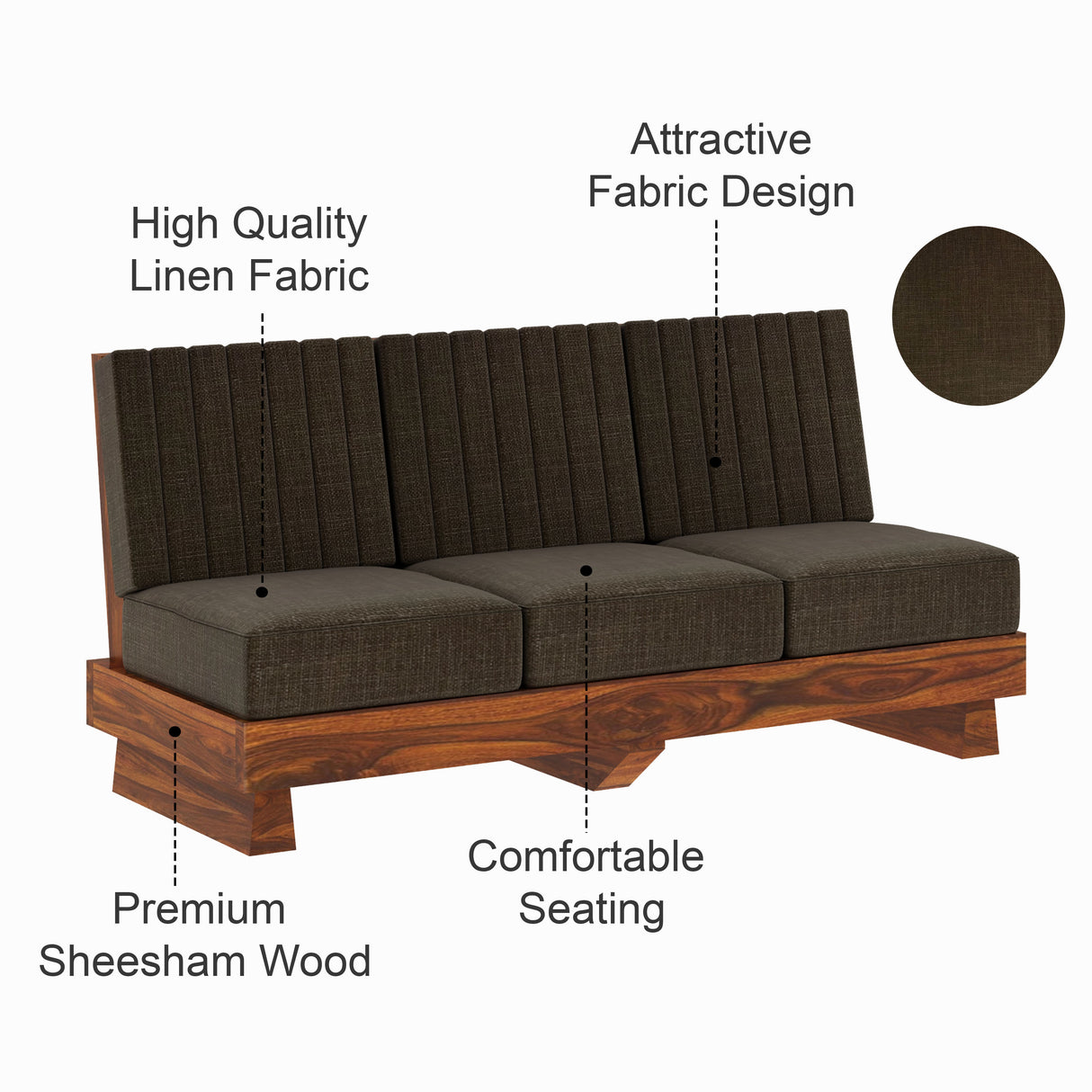 RONNY Solid Sheesham Wood 3 Seater Sofa - 3 Year Warranty (LUXE EDITION)