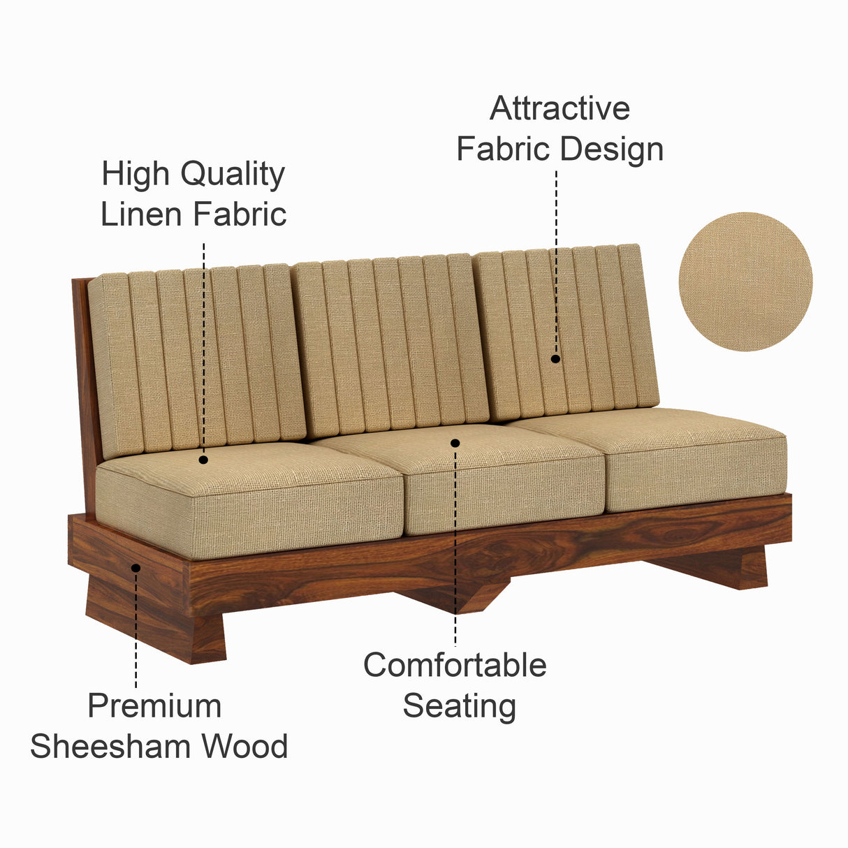 RONNY Solid Sheesham Wood 3 Seater Sofa - 3 Year Warranty (LUXE EDITION)