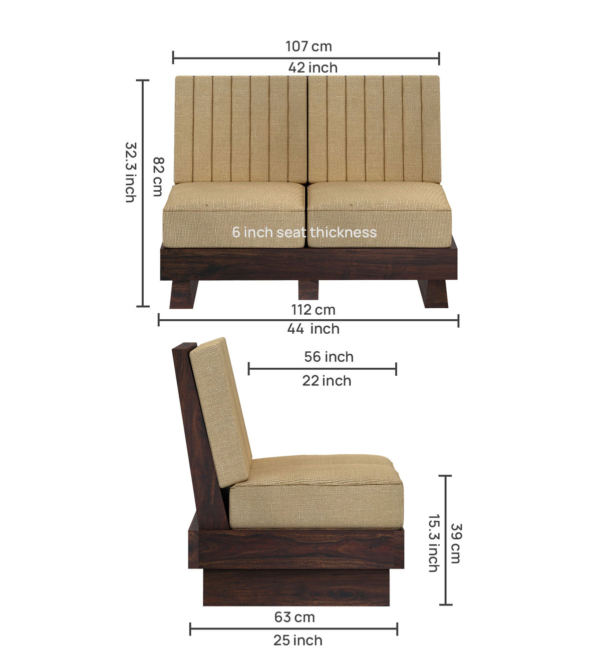 RONNY Solid Sheesham Wood 2 Seater Sofa - 3 Year Warranty (LUXE EDITION)