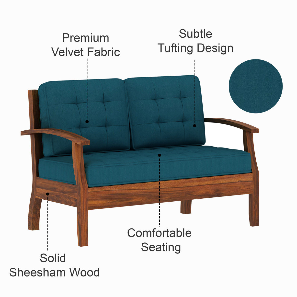 RAYON Solid Sheesham Wood 2 Seater Sofa - 3 Year Warranty (LUXE EDITION)