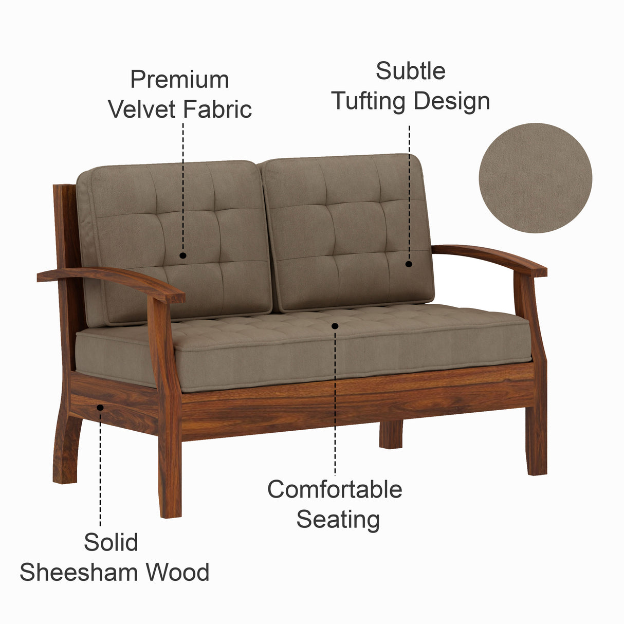 RAYON Solid Sheesham Wood 2 Seater Sofa - 3 Year Warranty (LUXE EDITION)