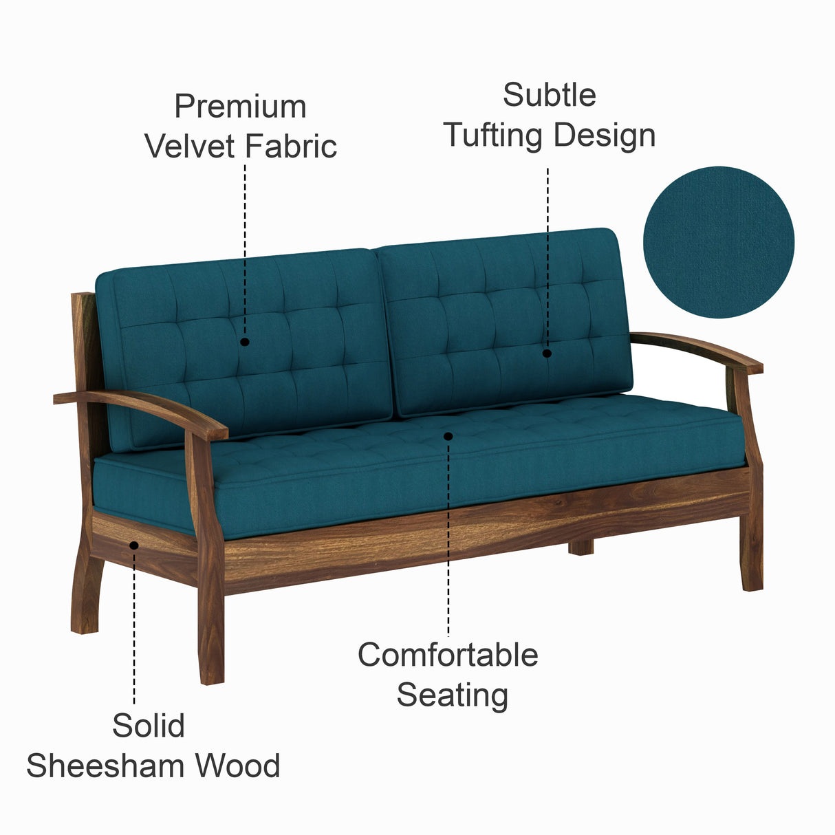 RAYON Solid Sheesham Wood 3 Seater Sofa - 3 Year Warranty (LUXE EDITION)