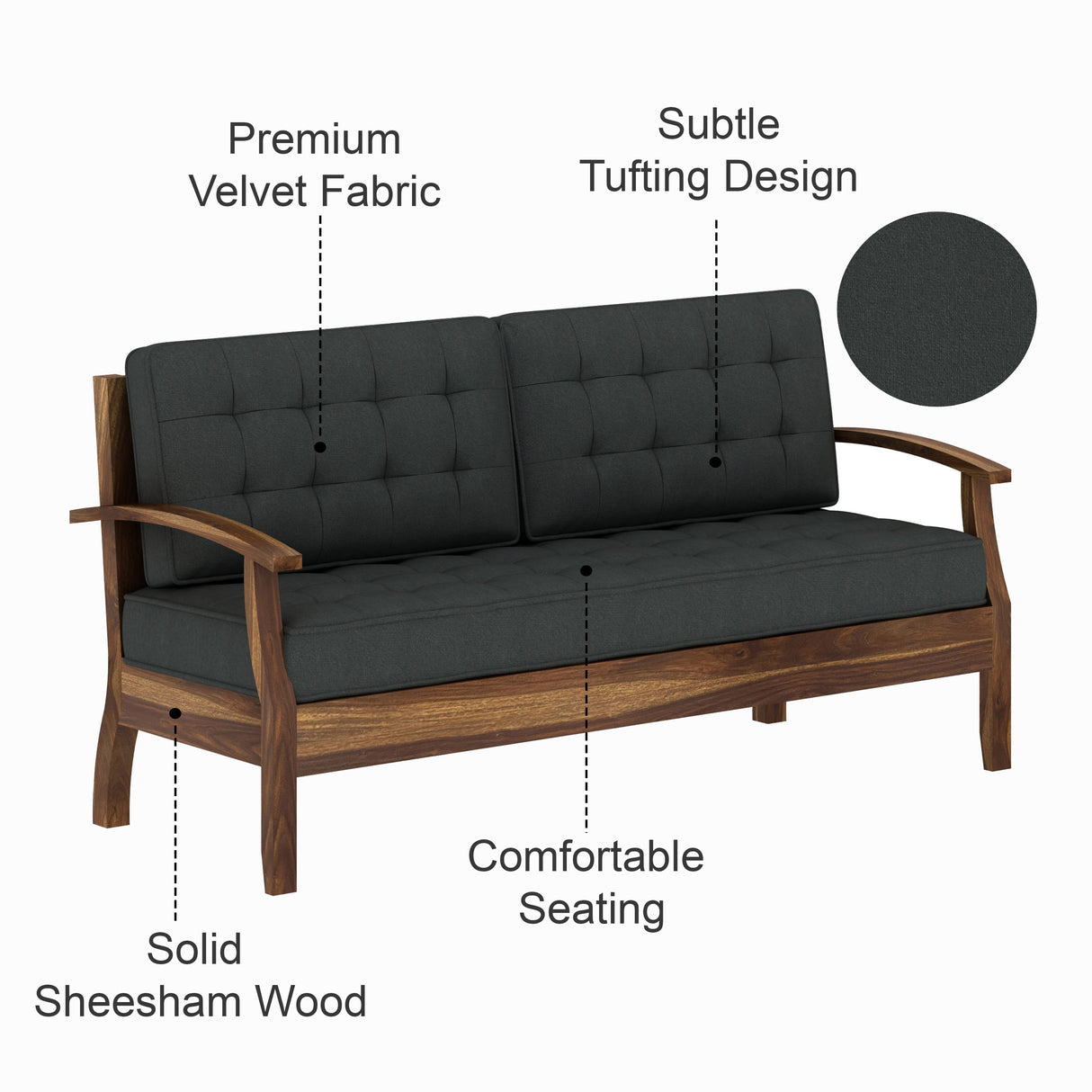 RAYON Solid Sheesham Wood 3 Seater Sofa - 3 Year Warranty (LUXE EDITION)
