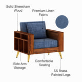 Bolt Solid Sheesham Wood Single Seater Sofa With Side Storage - 3 Year Warranty (LUXE EDITION)
