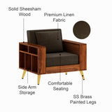 Bolt Solid Sheesham Wood Single Seater Sofa With Side Storage - 3 Year Warranty (LUXE EDITION)