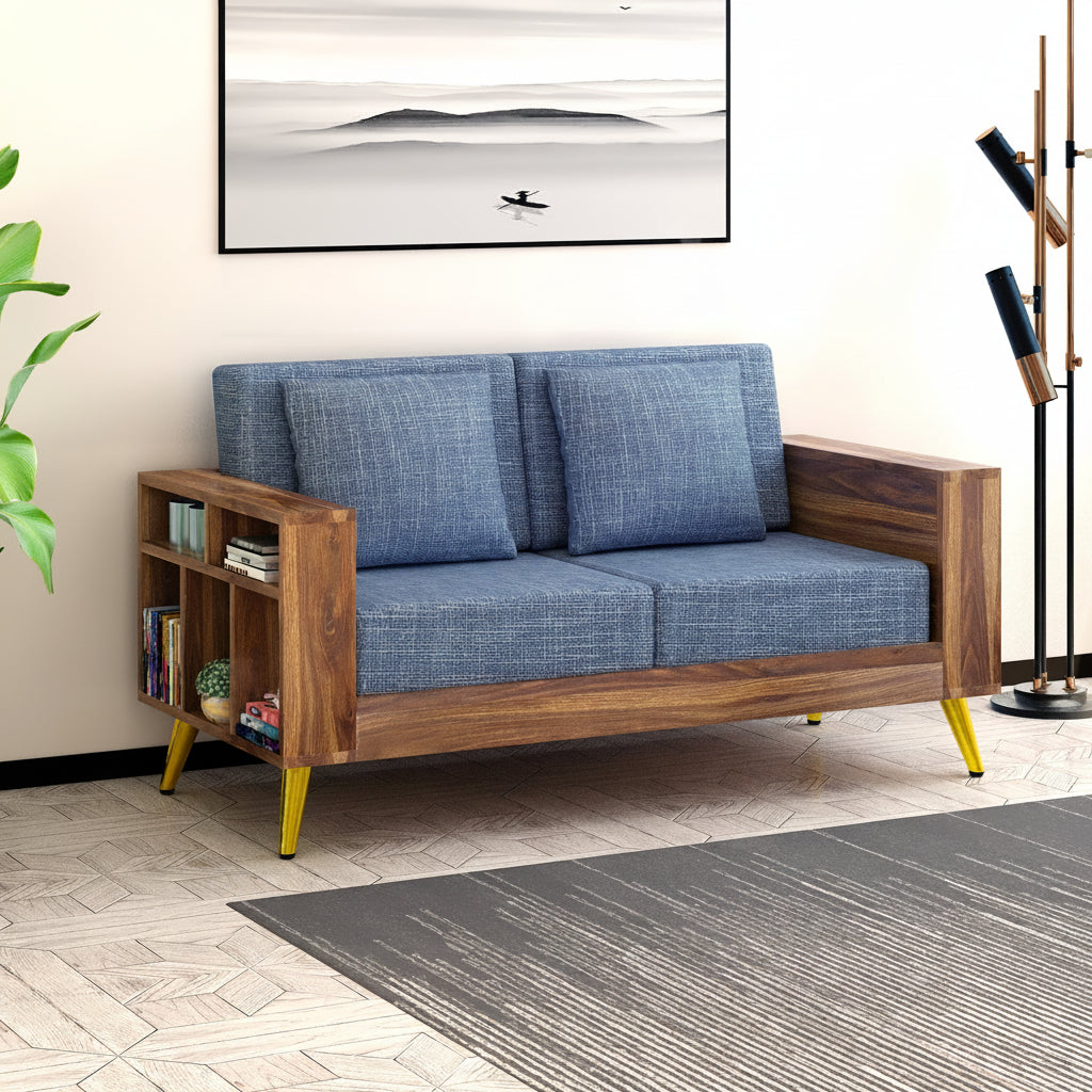 Bolt Solid Sheesham Wood 2 Seater Sofa With Side Storage - 3 Year Warranty (LUXE EDITION)