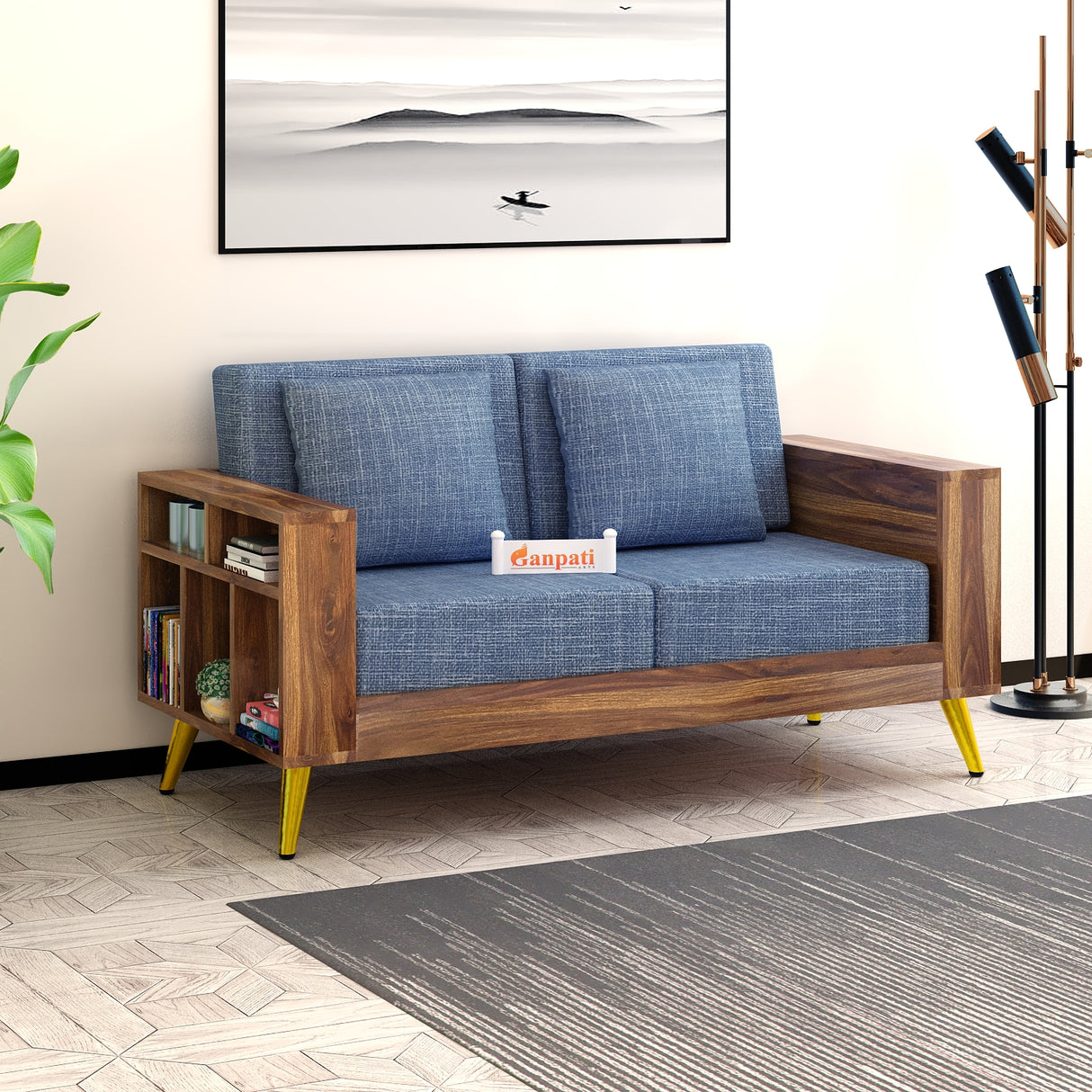 Bolt Solid Sheesham Wood 2 Seater Sofa With Side Storage - 3 Year Warranty (LUXE EDITION)