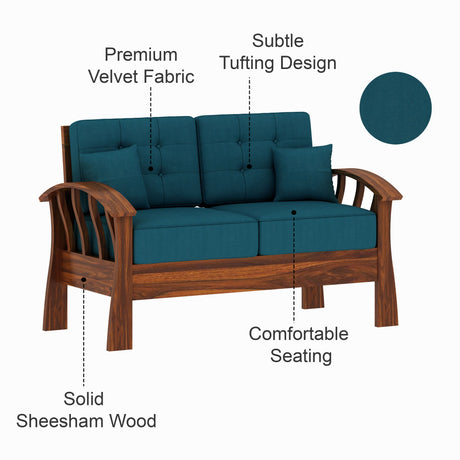CROWN Solid Sheesham Wood 2 Seater Sofa - 3 Year Warranty (LUXE EDITION)