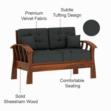 CROWN Solid Sheesham Wood 2 Seater Sofa - 3 Year Warranty (LUXE EDITION)