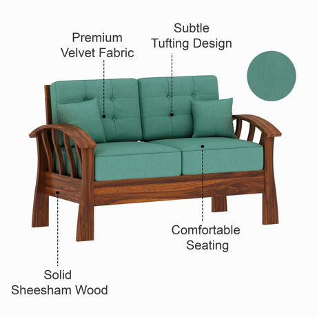 CROWN Solid Sheesham Wood 2 Seater Sofa - 3 Year Warranty (LUXE EDITION)