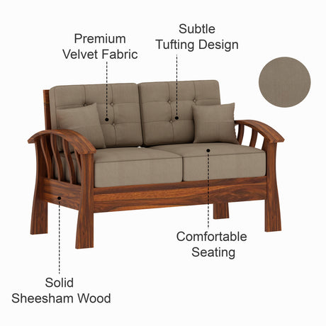 CROWN Solid Sheesham Wood 2 Seater Sofa - 3 Year Warranty (LUXE EDITION)