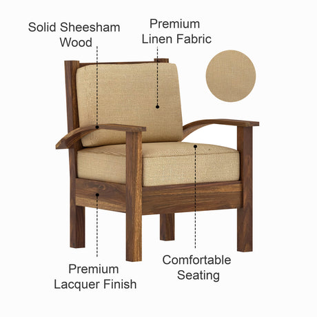 DELTA Solid Sheesham Wood Single Seater Sofa - 3 Year Warranty (LUXE EDITION)