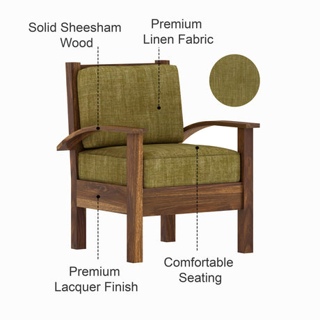 DELTA Solid Sheesham Wood Single Seater Sofa - 3 Year Warranty (LUXE EDITION)