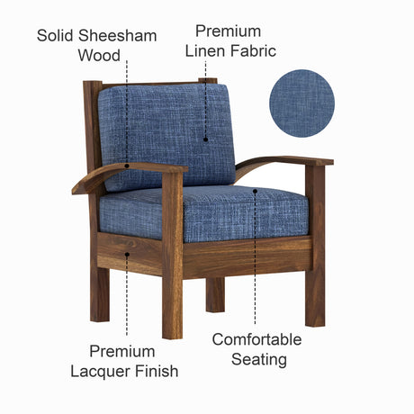 DELTA Solid Sheesham Wood Single Seater Sofa - 3 Year Warranty (LUXE EDITION)