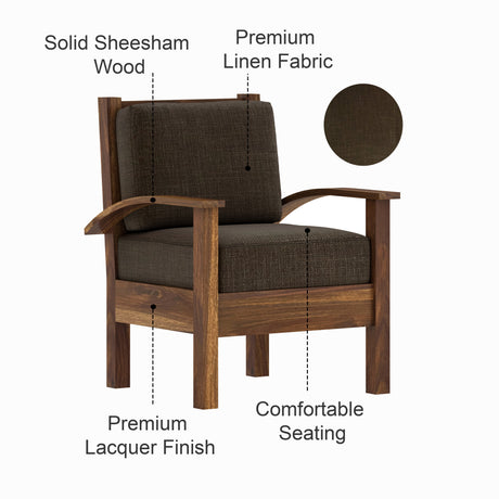 DELTA Solid Sheesham Wood Single Seater Sofa - 3 Year Warranty (LUXE EDITION)