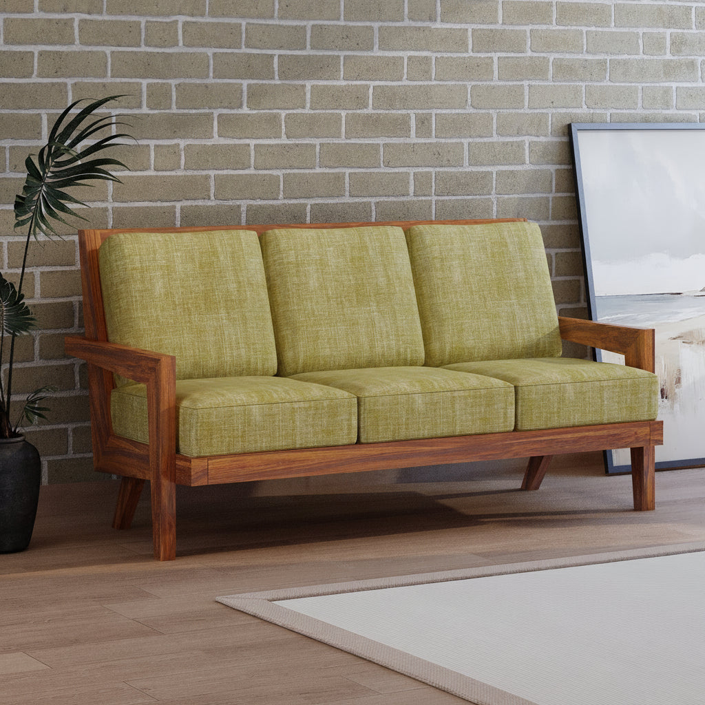AURA Solid Sheesham Wood 3 Seater Sofa - 3 Year Warranty (LUXE EDITION)