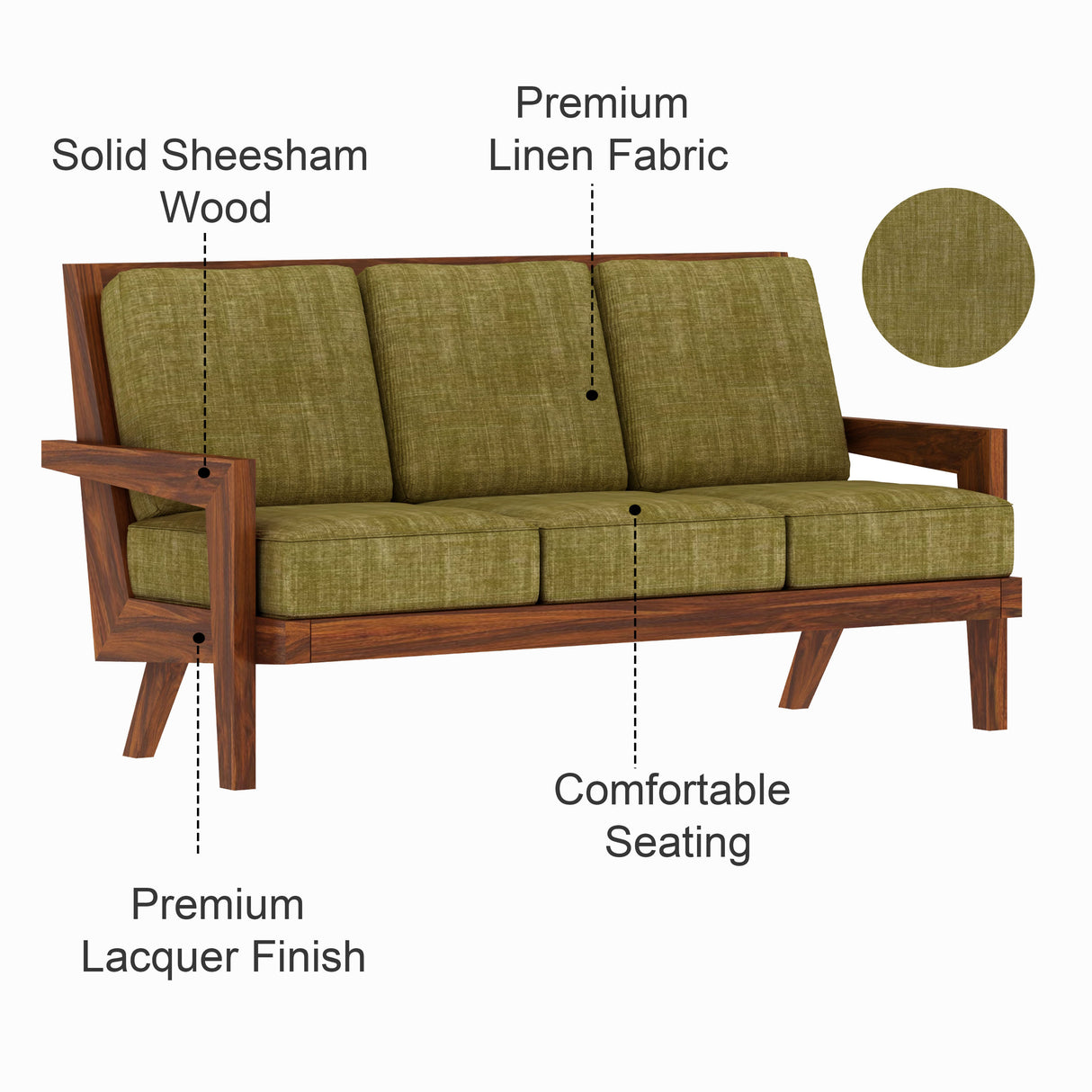 AURA Solid Sheesham Wood 3 Seater Sofa - 3 Year Warranty (LUXE EDITION)