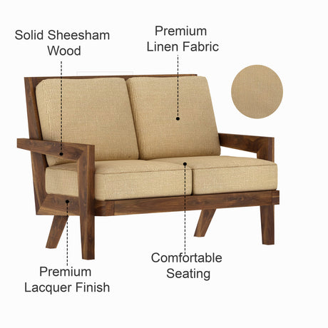 AURA Solid Sheesham Wood 2 Seater Sofa - 3 Year Warranty (LUXE EDITION)
