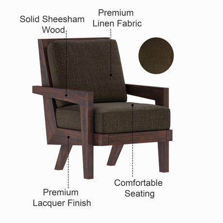 AURA Solid Sheesham Wood Single Seater Sofa - 3 Year Warranty (LUXE EDITION)