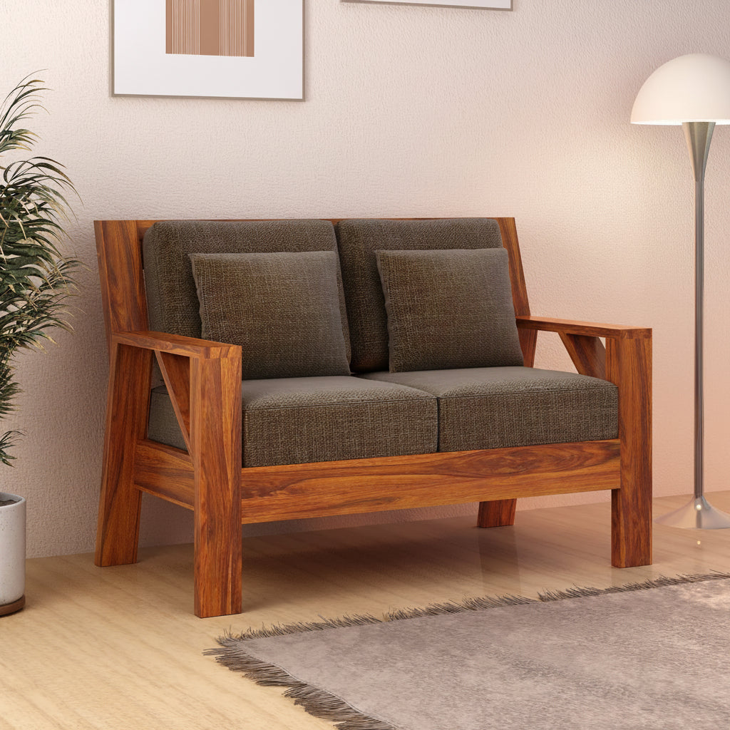 CIZAR Solid Sheesham Wood 2 Seater Sofa - 3 Year Warranty (LUXE EDITION)