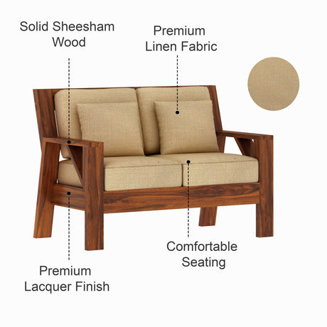 CIZAR Solid Sheesham Wood 2 Seater Sofa - 3 Year Warranty (LUXE EDITION)