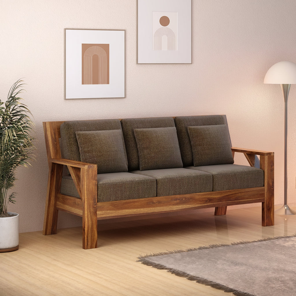 CIZAR Solid Sheesham Wood 3 Seater Sofa - 3 Year Warranty (LUXE EDITION)