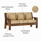 CIZAR Solid Sheesham Wood 3 Seater Sofa - 3 Year Warranty (LUXE EDITION)
