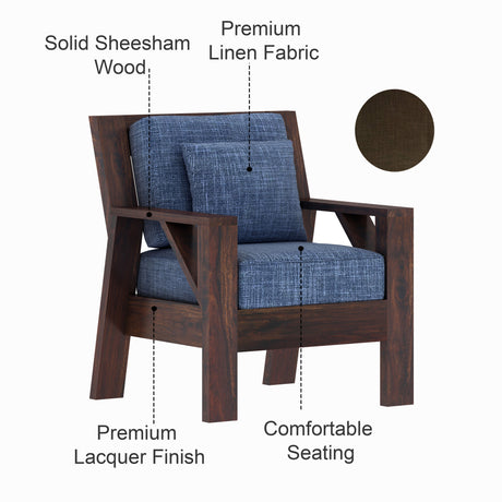 CIZAR Solid Sheesham Wood Single Seater Sofa - 3 Year Warranty (LUXE EDITION)