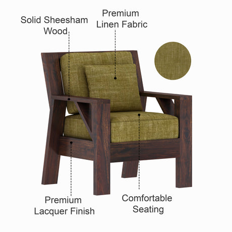 CIZAR Solid Sheesham Wood Single Seater Sofa - 3 Year Warranty (LUXE EDITION)