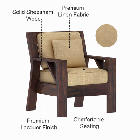 CIZAR Solid Sheesham Wood Single Seater Sofa - 3 Year Warranty (LUXE EDITION)