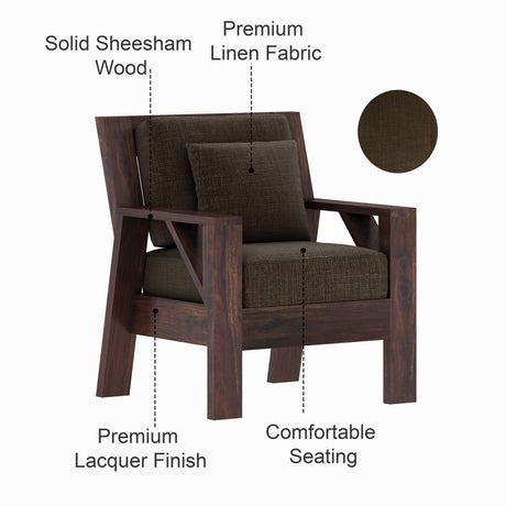 CIZAR Solid Sheesham Wood Single Seater Sofa - 3 Year Warranty (LUXE EDITION)