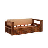 Italian Solid Sheesham Wood 3 Seater Sofa Cum Bed With Side Pockets and Fabric at Back- 3 years Warranty