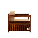 Italian Solid Sheesham Wood 3 Seater Sofa Cum Bed With Side Pockets and Fabric at Back- 3 years Warranty