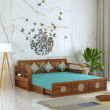 COSMOS Solid Sheesham Wood 3 Seater Sofa Cum Bed with Headboard Design - 3 years Warranty