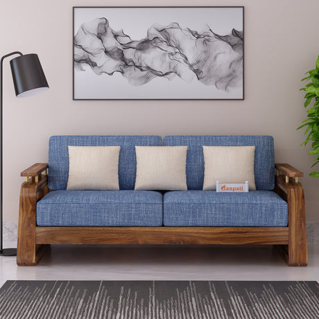 Edin Solid Sheesham Wood 3 Seater Sofa With Cane & Brass Detailing - 3 Year Warranty (LUXE EDITION)