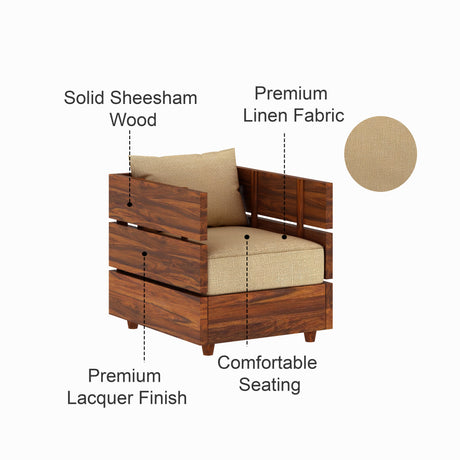 Cairo Solid Sheesham Wood Single Seater Sofa - 3 Year Warranty (LUXE EDITION)