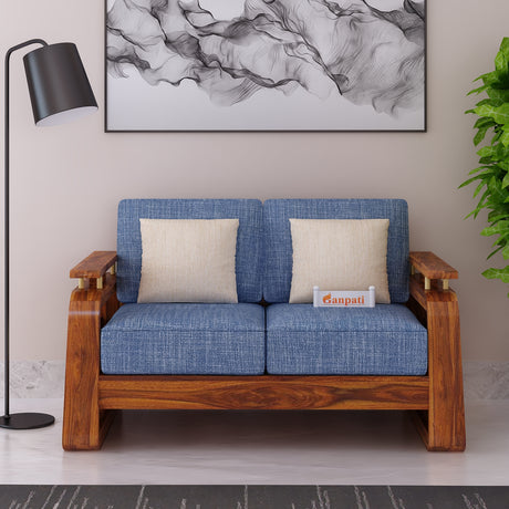 Edin Solid Sheesham Wood 2 Seater Sofa With Cane & Brass Detailing - 3 Year Warranty (LUXE EDITION)