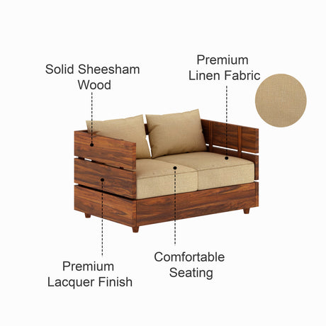 Cairo Solid Sheesham Wood 2 Seater Sofa - 3 Year Warranty (LUXE EDITION)