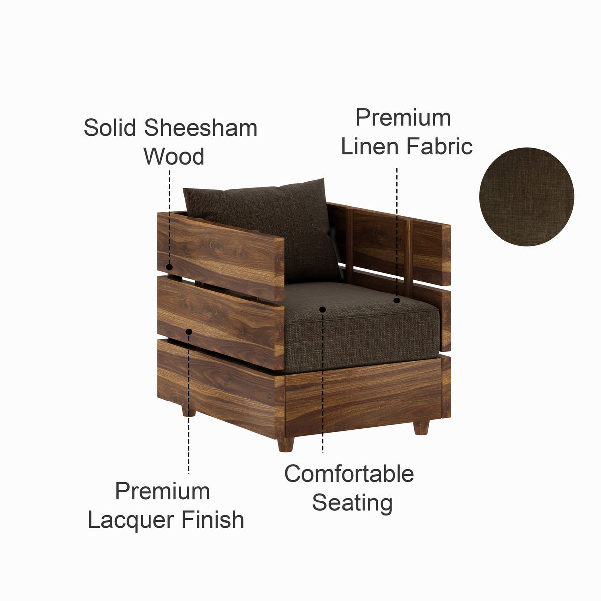 Cairo Solid Sheesham Wood Single Seater Sofa - 3 Year Warranty (LUXE EDITION)
