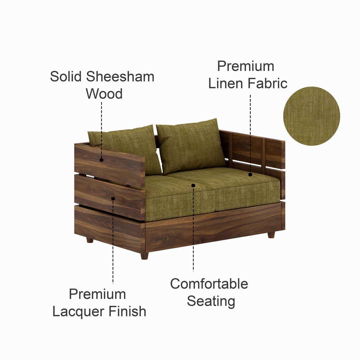 Cairo Solid Sheesham Wood 2 Seater Sofa - 3 Year Warranty (LUXE EDITION)