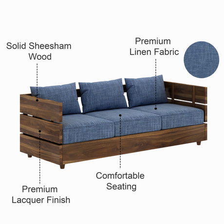Cairo Solid Sheesham Wood 3 Seater Sofa - 3 Year Warranty (LUXE EDITION)