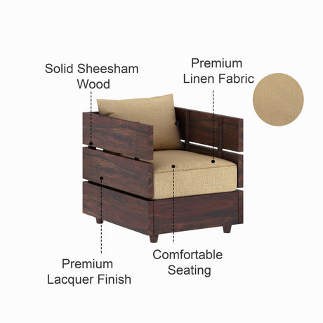 Cairo Solid Sheesham Wood Single Seater Sofa - 3 Year Warranty (LUXE EDITION)