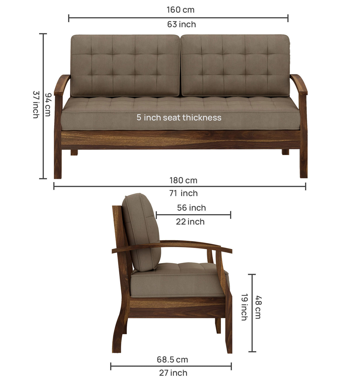 RAYON Solid Sheesham Wood 3 Seater Sofa - 3 Year Warranty (LUXE EDITION)