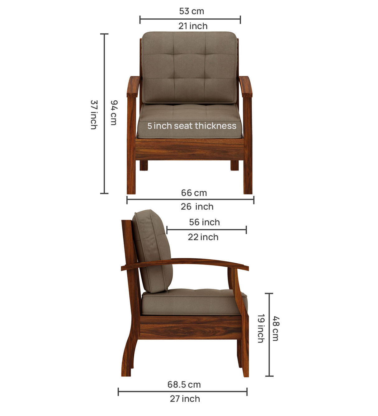 RAYON Solid Sheesham Wood Single Seater Sofa - 3 Year Warranty (LUXE EDITION)