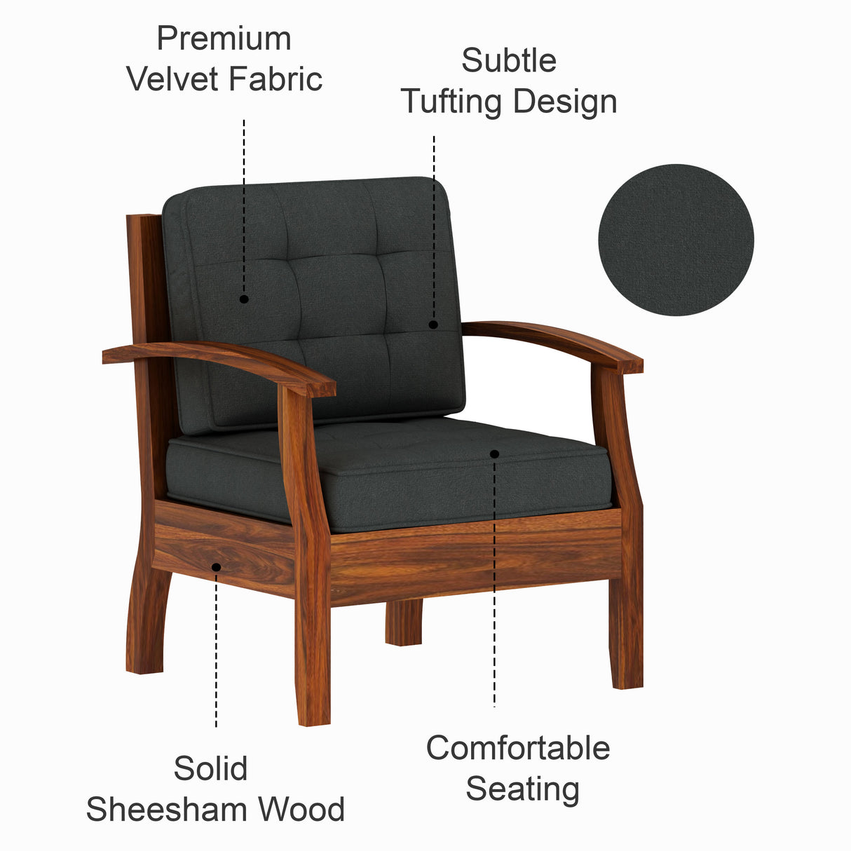 RAYON Solid Sheesham Wood Single Seater Sofa - 3 Year Warranty (LUXE EDITION)